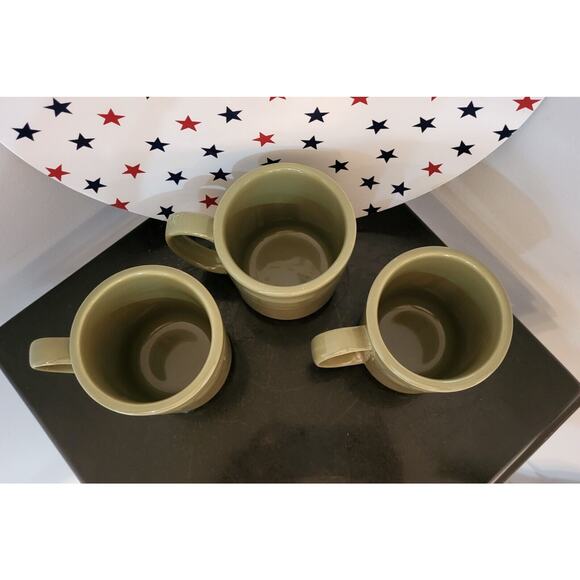 3 Longaberger Woven Traditions Pottery Heritage Sage Green Coffee Mugs - Picture 6 of 8